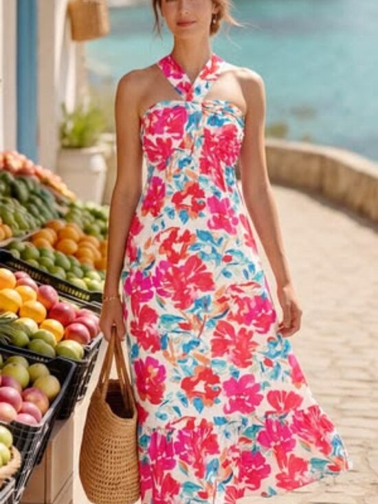 Grace Karin Dresses & Skirts - Grace Karin Floral Maxi Halter Dress Size Medium NEW